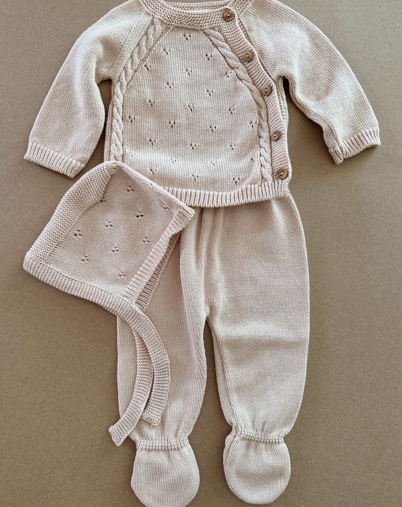 Completino lavorazione a maglia pointelle in Cotone 3 pezzi - Baby Clothes - Baby Rainbow Shop - P.IVA 04847500230