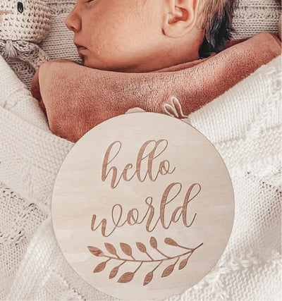 Targhetta Fotografica Hello World Foglia - Milestone Disc - Baby Rainbow Shop